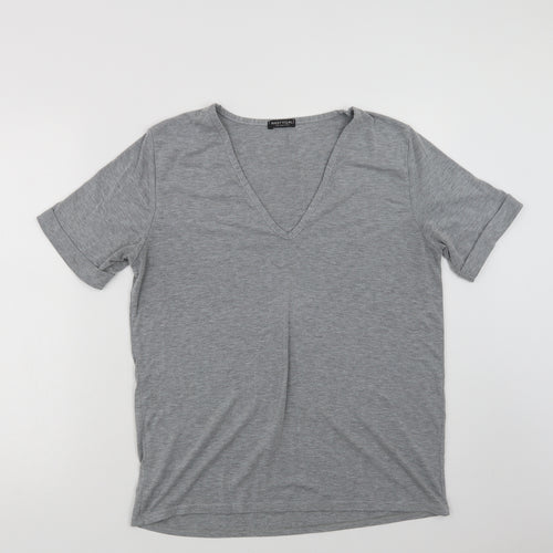 Nasty Gal Womens Grey  Viscose Basic T-Shirt Size M V-Neck