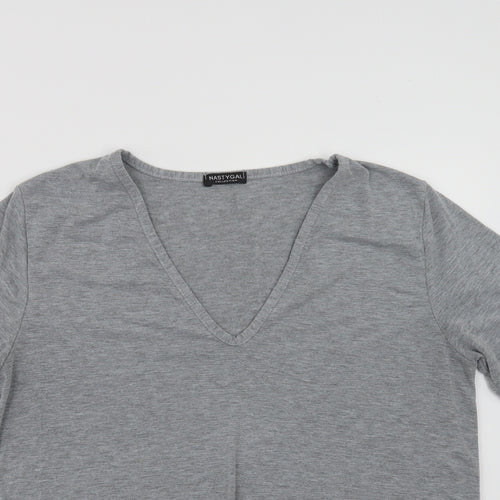 Nasty Gal Womens Grey  Viscose Basic T-Shirt Size M V-Neck