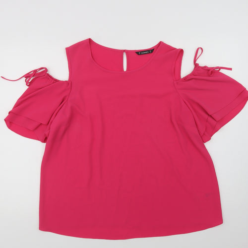 Dunnes Stores Womens Pink  Polyester Basic Blouse Size 14 Round Neck - Cold Shoulder
