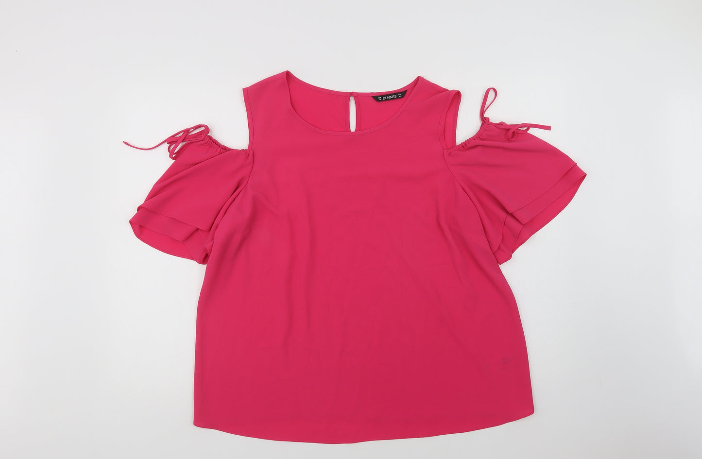 Dunnes Stores Womens Pink  Polyester Basic Blouse Size 14 Round Neck - Cold Shoulder