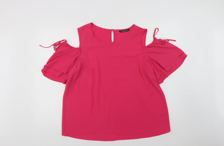 Dunnes Stores Womens Pink  Polyester Basic Blouse Size 14 Round Neck - Cold Shoulder