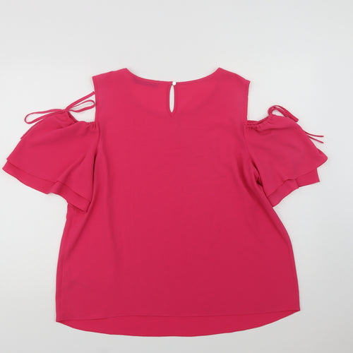 Dunnes Stores Womens Pink  Polyester Basic Blouse Size 14 Round Neck - Cold Shoulder