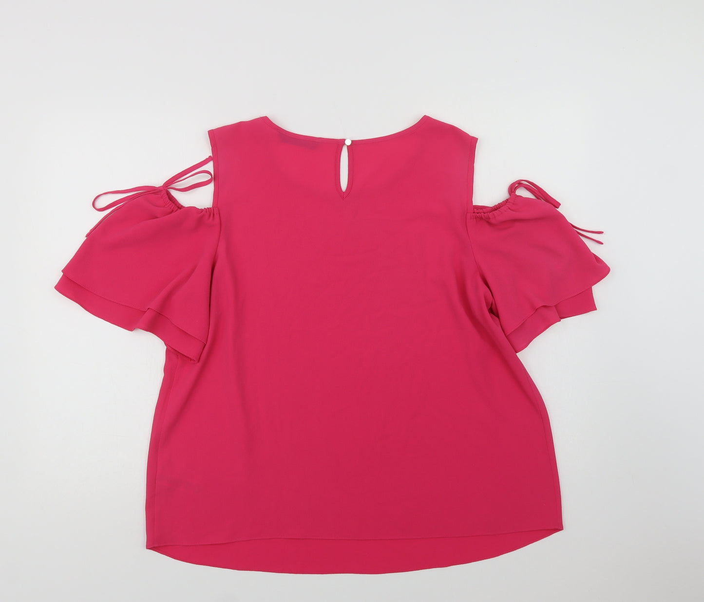 Dunnes Stores Womens Pink  Polyester Basic Blouse Size 14 Round Neck - Cold Shoulder
