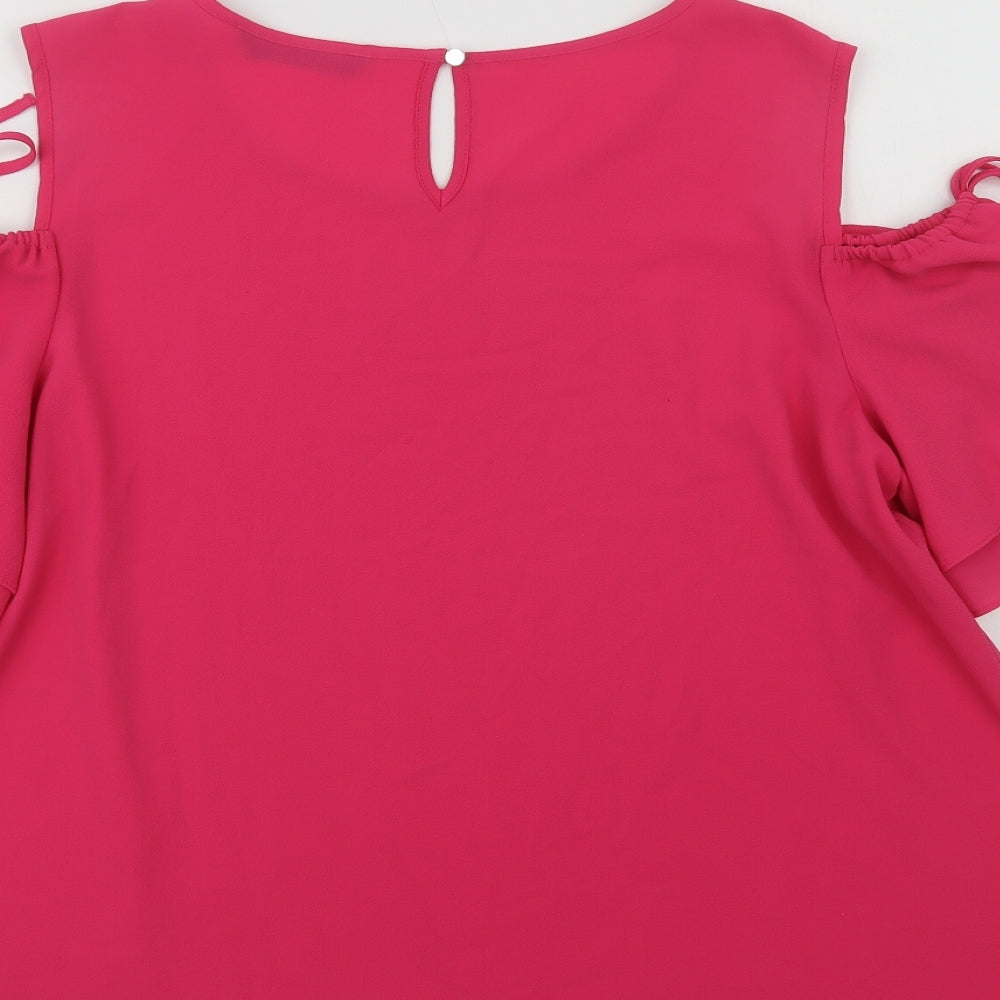 Dunnes Stores Womens Pink  Polyester Basic Blouse Size 14 Round Neck - Cold Shoulder