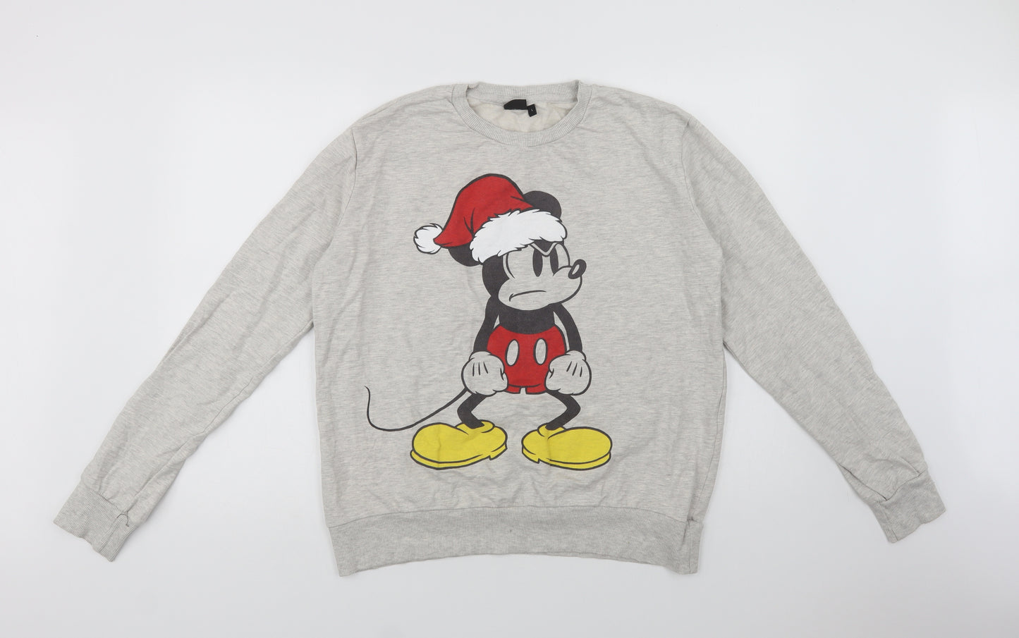Primarkl Mens Grey  Cotton Pullover Sweatshirt Size L   - Mickey Christmas
