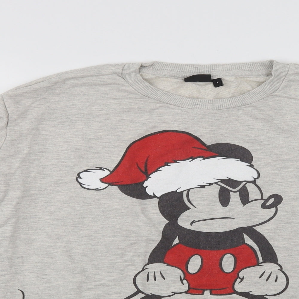 Primarkl Mens Grey  Cotton Pullover Sweatshirt Size L   - Mickey Christmas