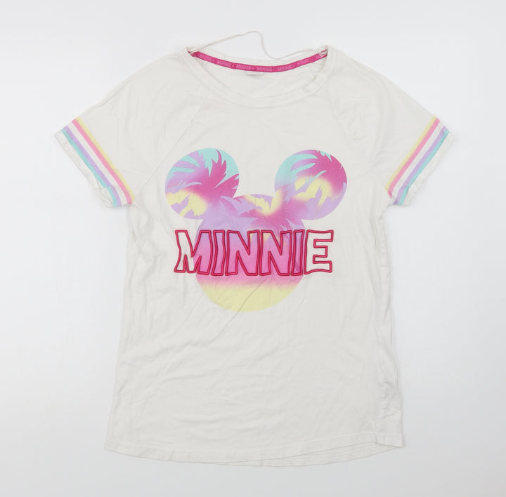 F&F Womens White Cotton Top Pyjama Top Size 8 - Minnie Mouse