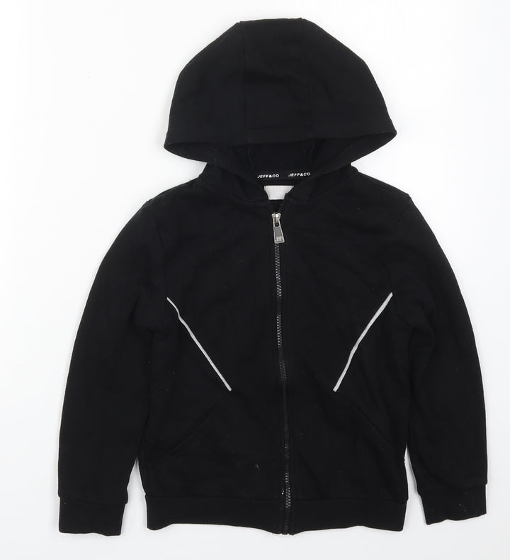 Jeff&Co Boys Black Cotton Full Zip Hoodie Size 7-8 Years Zip