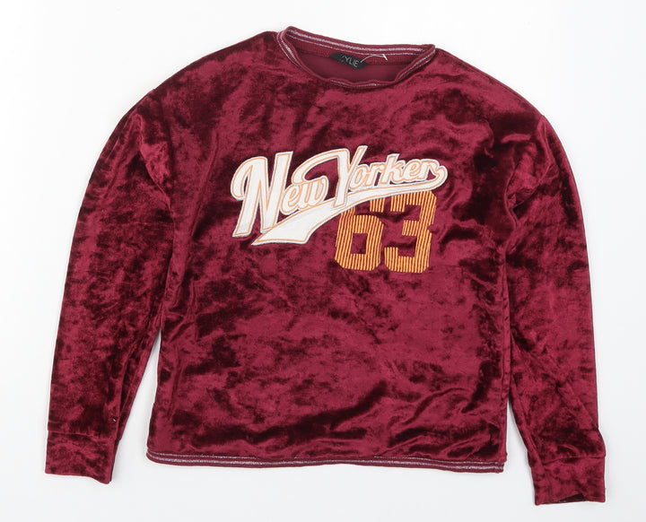 M&Co Girls Red  Polyester Pullover Sweatshirt Size 9-10 Years  Pullover - New York