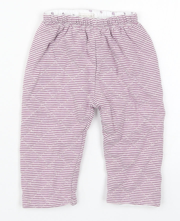 mamas & papas Girls Purple Striped Cotton Sweatpants Trousers Size 6-9 Months - Pyjama Pants