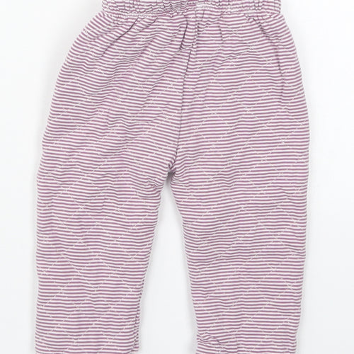 mamas & papas Girls Purple Striped Cotton Sweatpants Trousers Size 6-9 Months   - Pyjama Pants