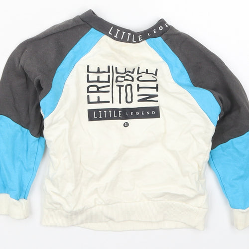 Studio Boys Ivory Colourblock Cotton Basic T-Shirt Size 12-18 Months Crew Neck Pullover - Blue Free to Be Nice