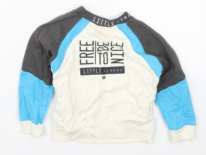 Studio Boys Ivory Colourblock Cotton Basic T-Shirt Size 12-18 Months Crew Neck Pullover - Blue Free to Be Nice
