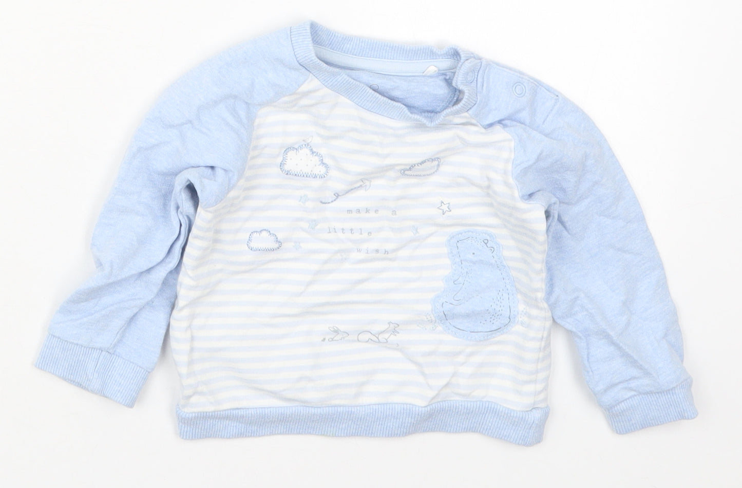 Mothercare Boys Blue Striped Cotton Basic T-Shirt Size 6-9 Months Crew Neck Pullover - Make a Little Wish
