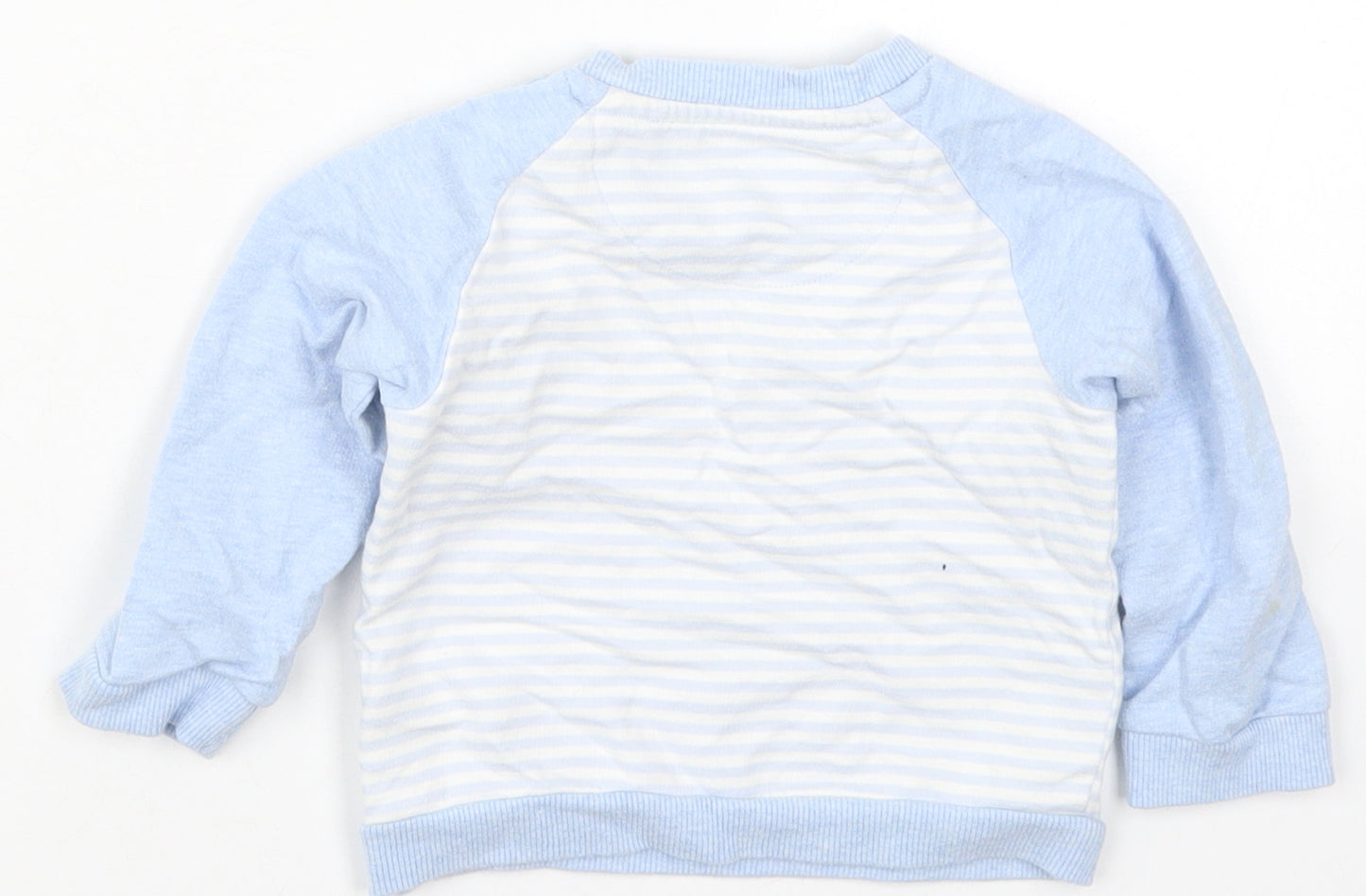 Mothercare Boys Blue Striped Cotton Basic T-Shirt Size 6-9 Months Crew Neck Pullover - Make a Little Wish