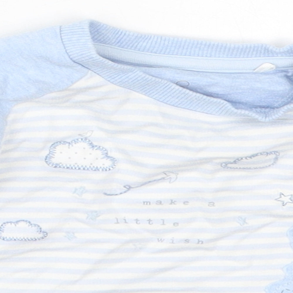 Mothercare Boys Blue Striped Cotton Basic T-Shirt Size 6-9 Months Crew Neck Pullover - Make a Little Wish