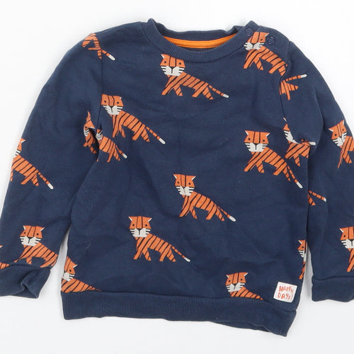 F&F Boys Beige  Cotton Basic T-Shirt Size 18-24 Months Crew Neck Pullover - Tiger