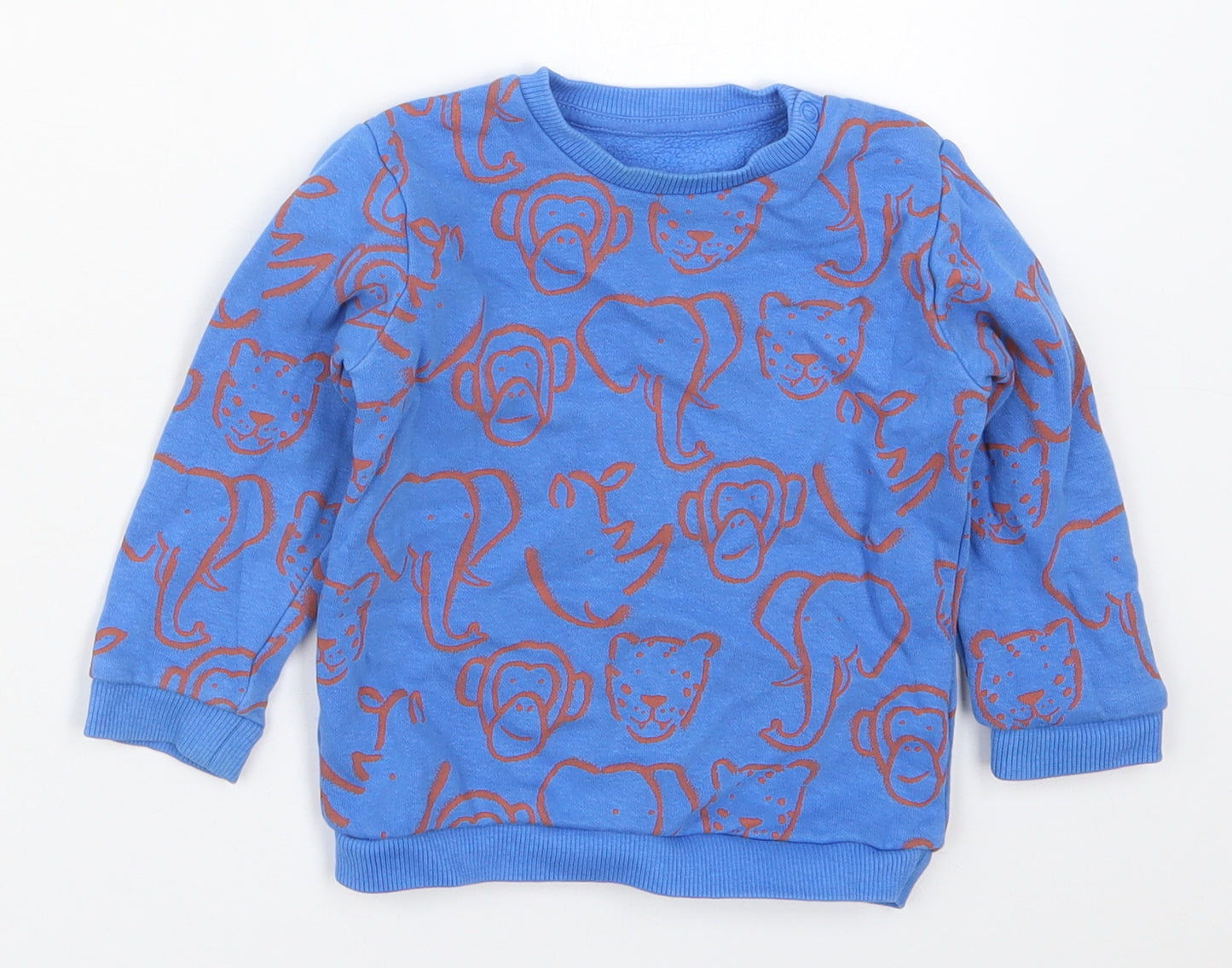 Marks and Spencer Boys Blue  Cotton Basic T-Shirt Size 12-18 Months Crew Neck Pullover - Animals