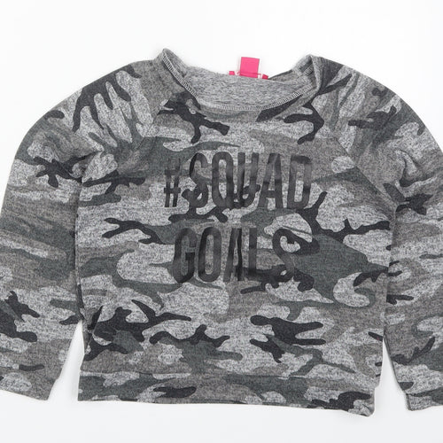 Young Dimension Girls Grey  Polyester Pullover Sweatshirt Size 8-9 Years  Pullover - Squad Goals