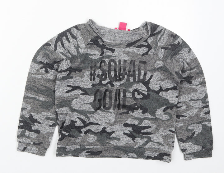 Young Dimension Girls Grey Polyester Pullover Sweatshirt Size 8-9 Years Pullover - Squad Goals