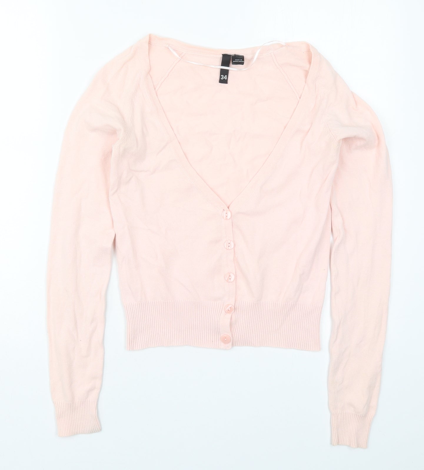 H&M Womens Pink V-Neck  Cotton Cardigan Jumper Size 6