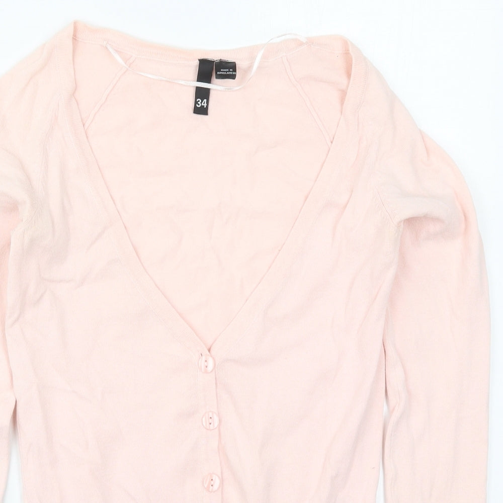 H&M Womens Pink V-Neck  Cotton Cardigan Jumper Size 6
