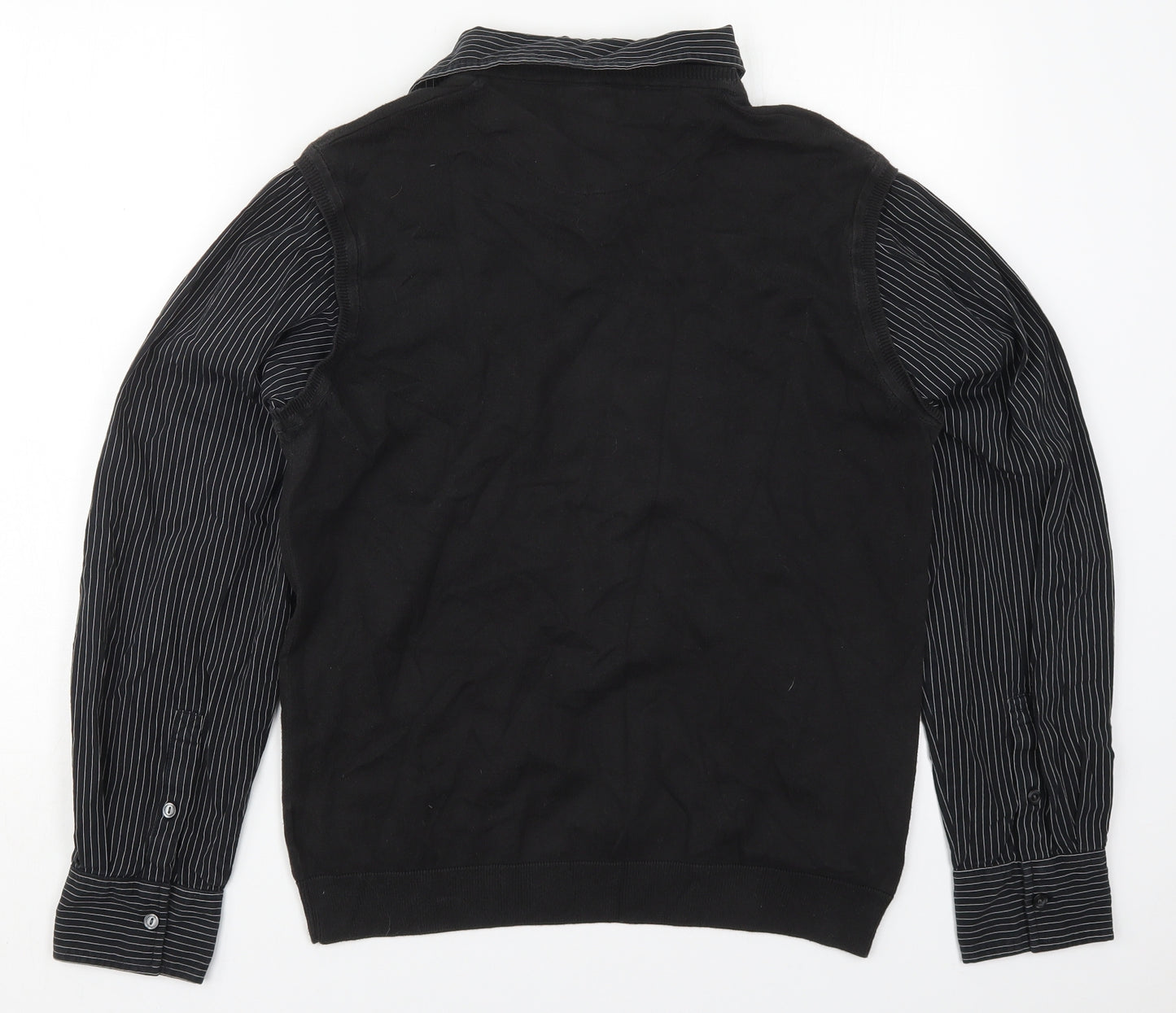 NEXT Mens Black Collared Striped Cotton Vest Jumper Size M