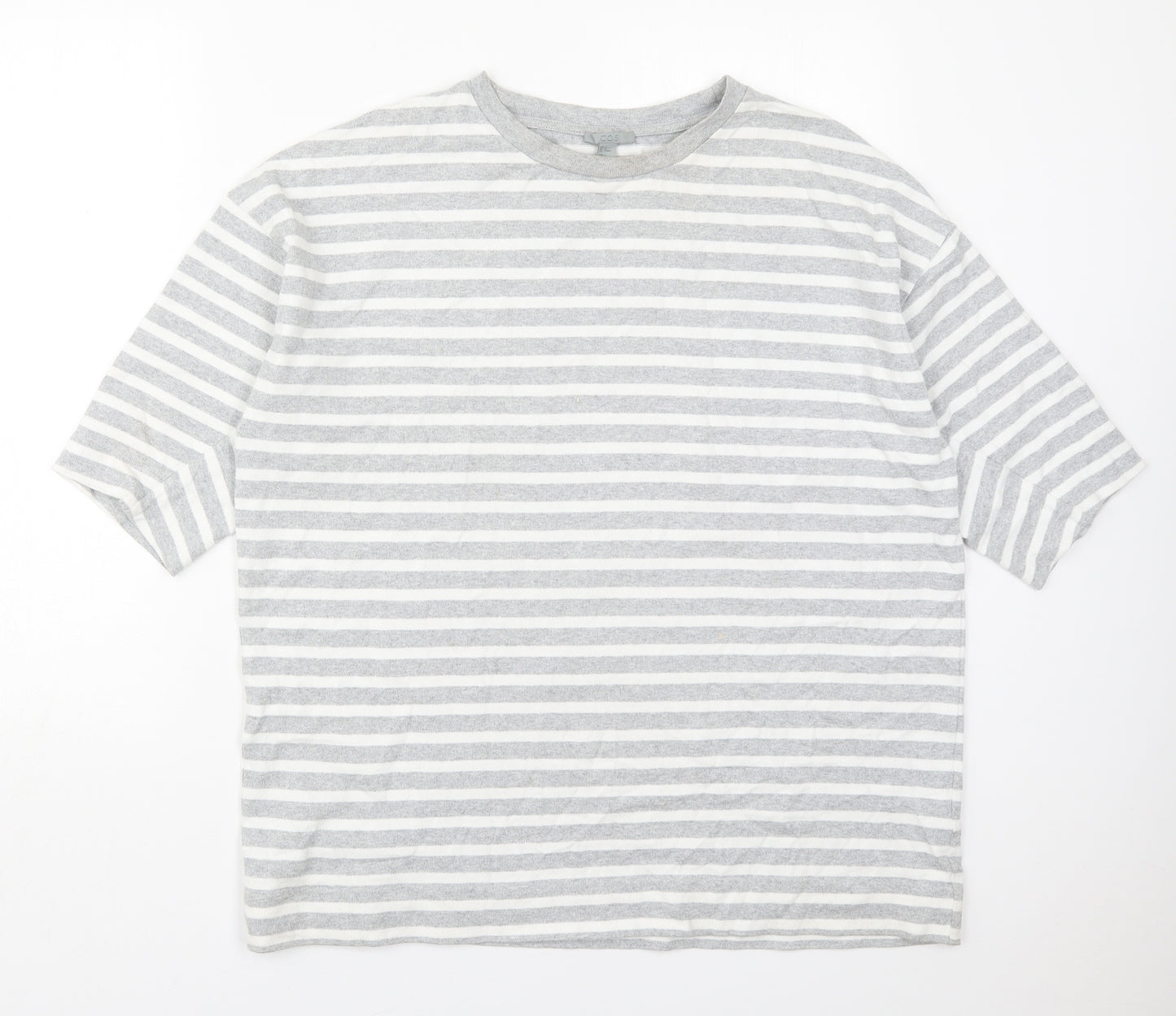COS Womens Grey Striped Cotton Basic T-Shirt Size M Crew Neck