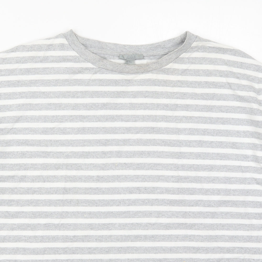 COS Womens Grey Striped Cotton Basic T-Shirt Size M Crew Neck