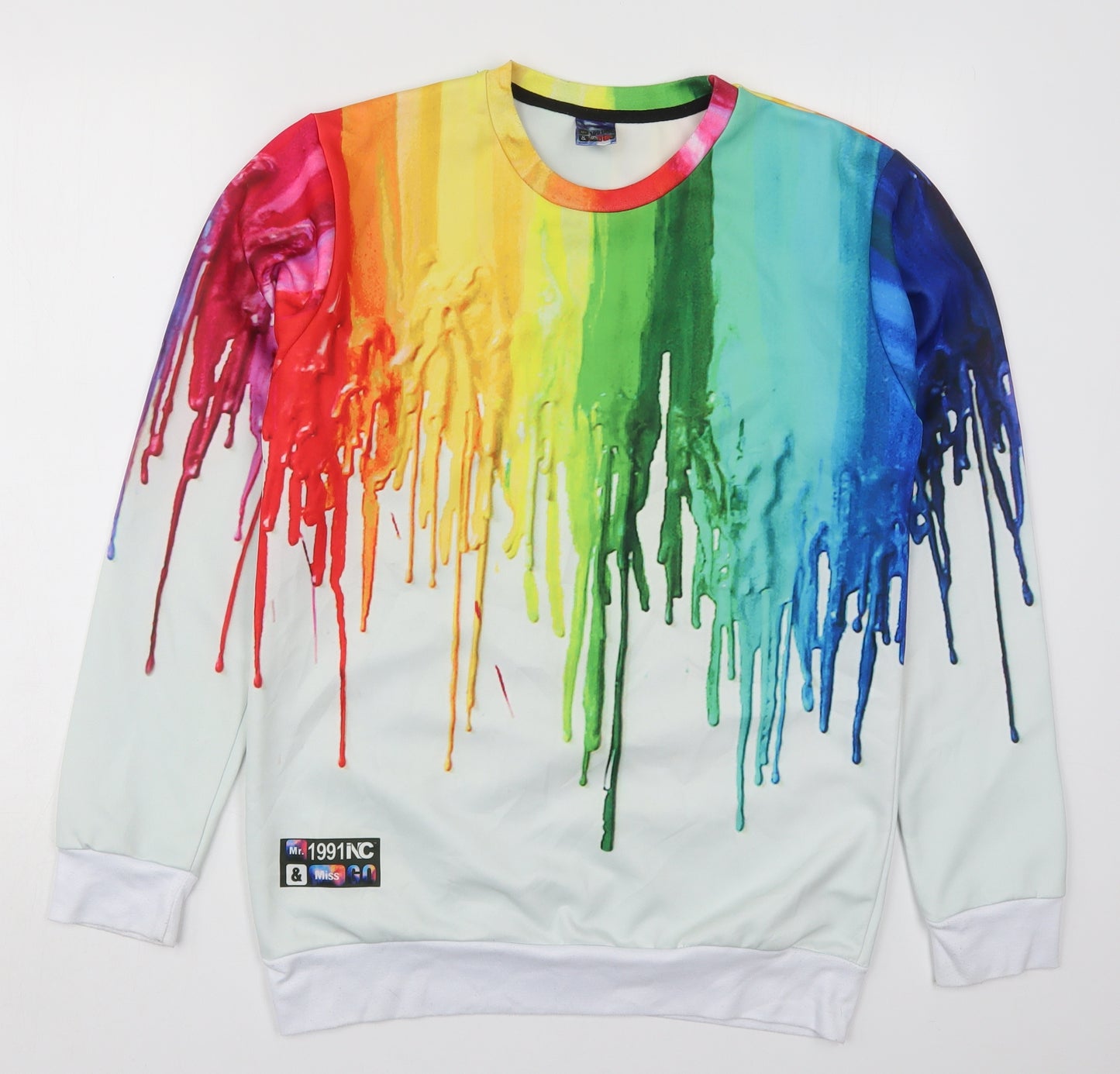 Mr 1991 Inc & Miss Go Mens Multicoloured  Polyester Pullover Sweatshirt Size L   - Paint Spill