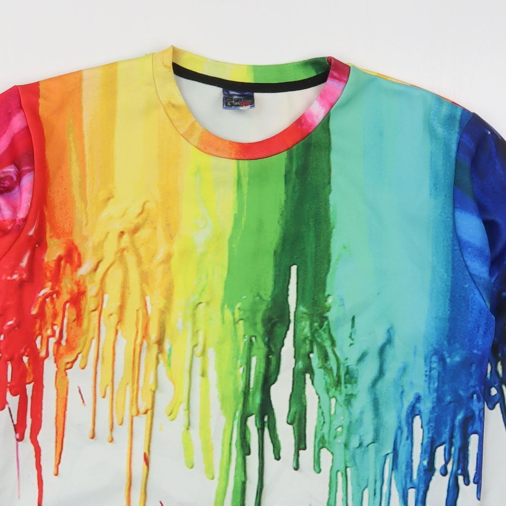 Mr 1991 Inc & Miss Go Mens Multicoloured  Polyester Pullover Sweatshirt Size L   - Paint Spill