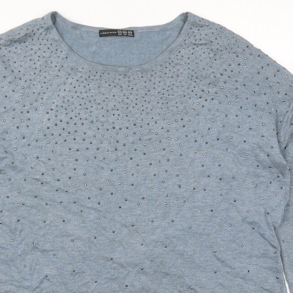 Atmosphere Womens Blue Round Neck  Viscose Pullover Jumper Size 10