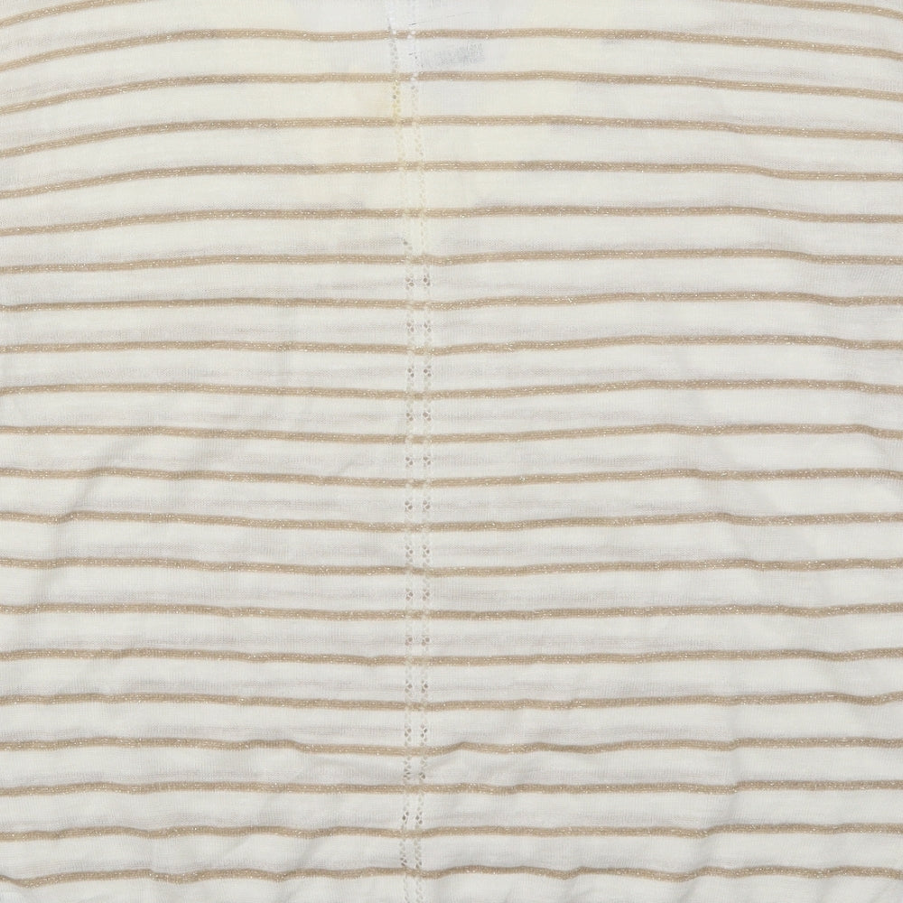 NEXT Womens Ivory V-Neck Striped Acrylic Pullover Jumper Size 14   - Gold