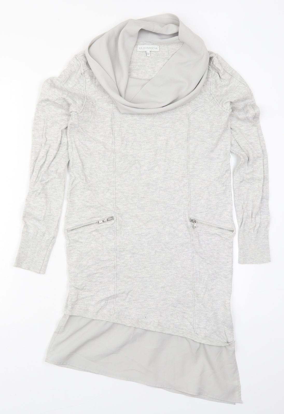 John Rocha Womens Grey  Viscose Jumper Dress  Size 10  Cowl Neck Pullover