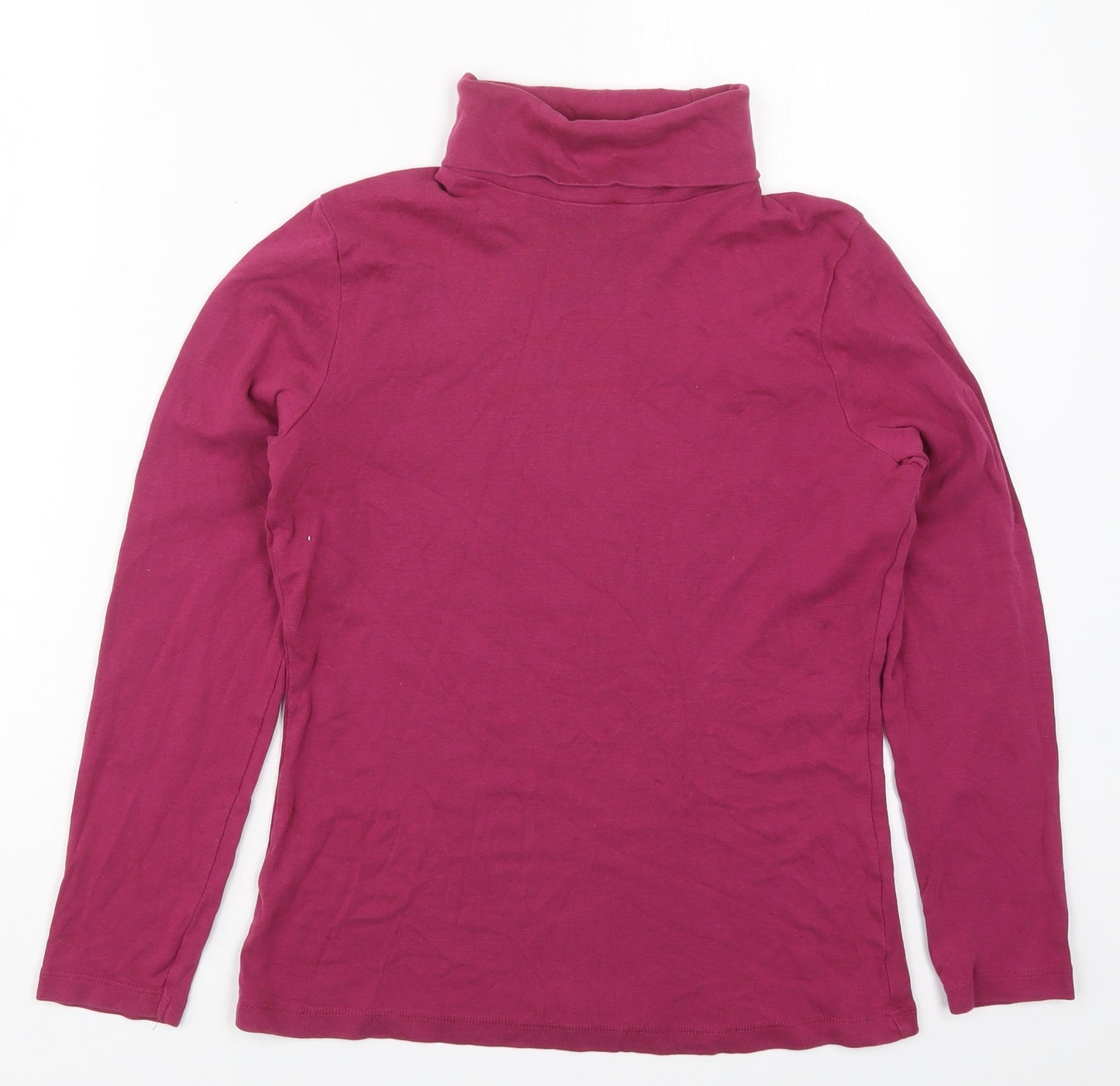 M&Co Womens Pink  Cotton Basic T-Shirt Size 14 Roll Neck