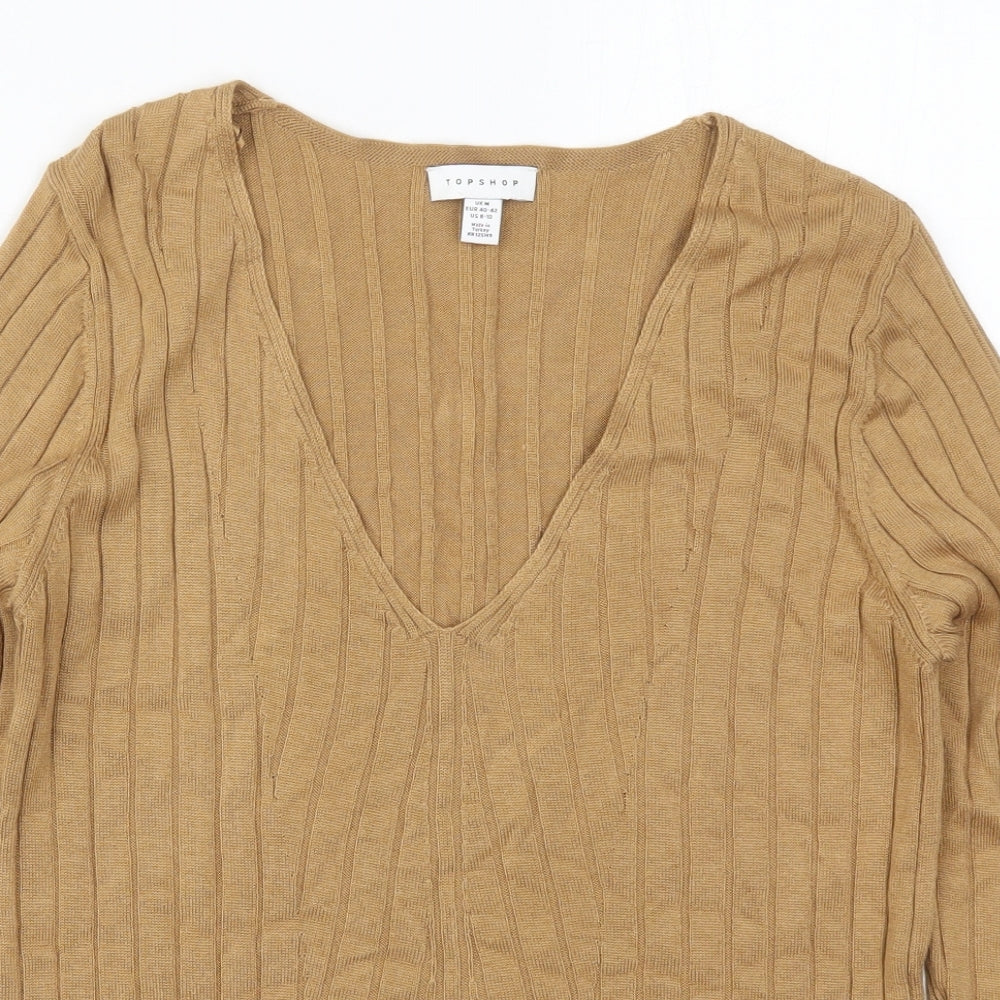 Topshop Womens Brown V-Neck  Acrylic Pullover Jumper Size M