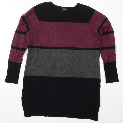Klass Womens Purple Round Neck Striped Viscose Pullover Jumper Size L