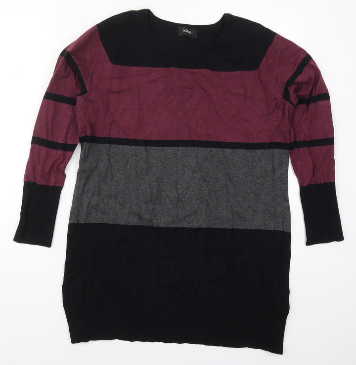 Klass Womens Purple Round Neck Striped Viscose Pullover Jumper Size L