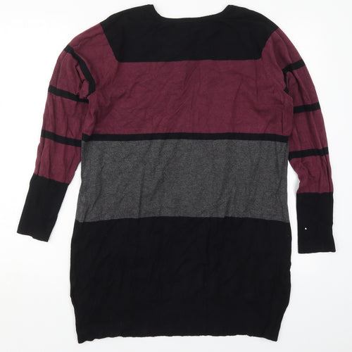Klass Womens Purple Round Neck Striped Viscose Pullover Jumper Size L