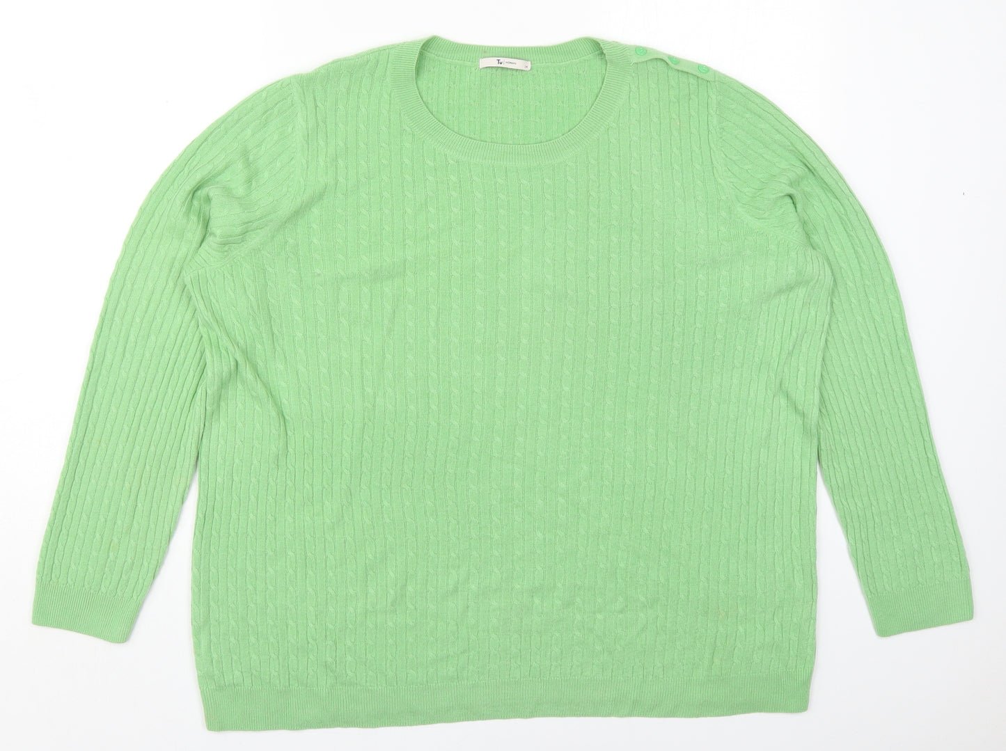 TU Womens Green Round Neck  Acrylic Pullover Jumper Size 24