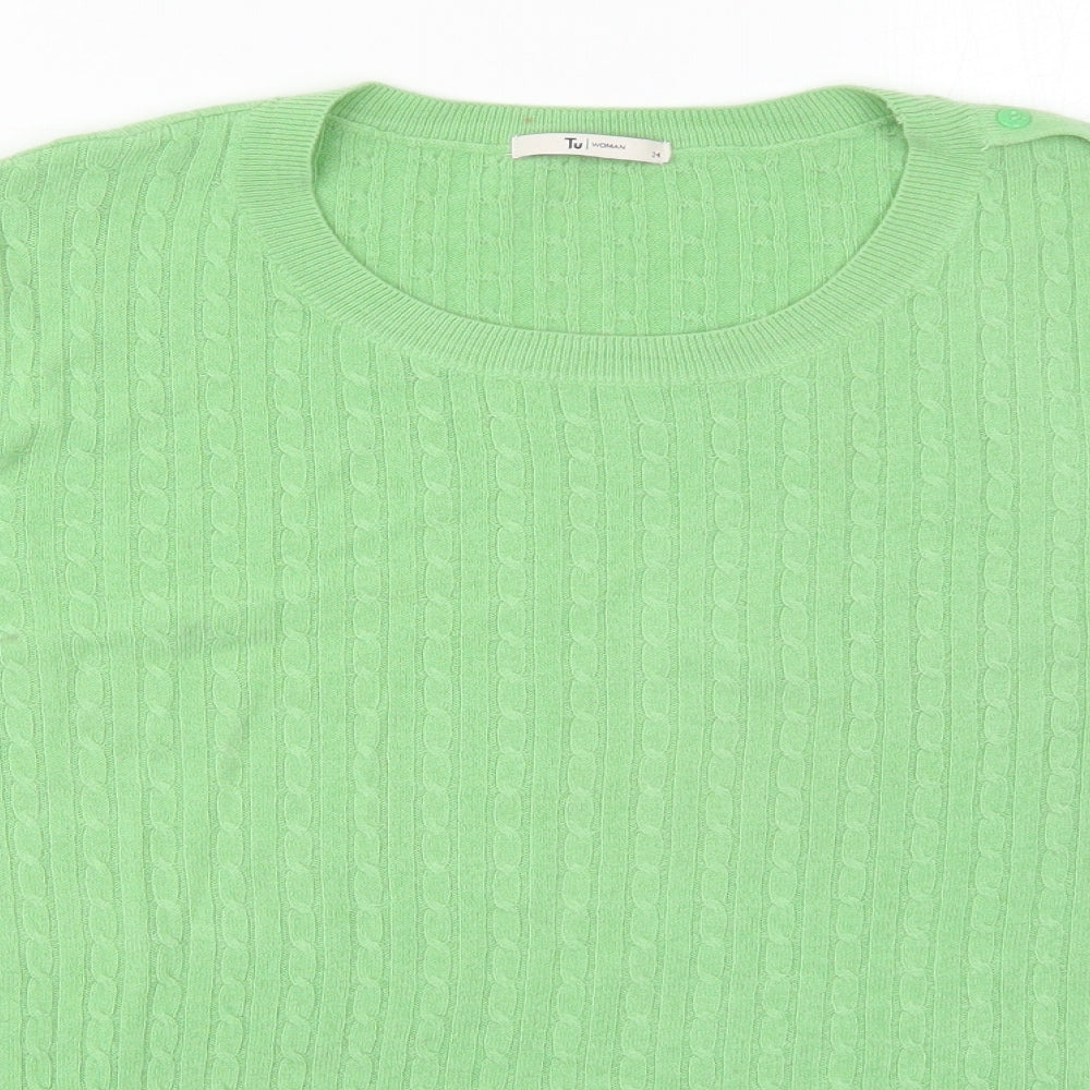 TU Womens Green Round Neck  Acrylic Pullover Jumper Size 24