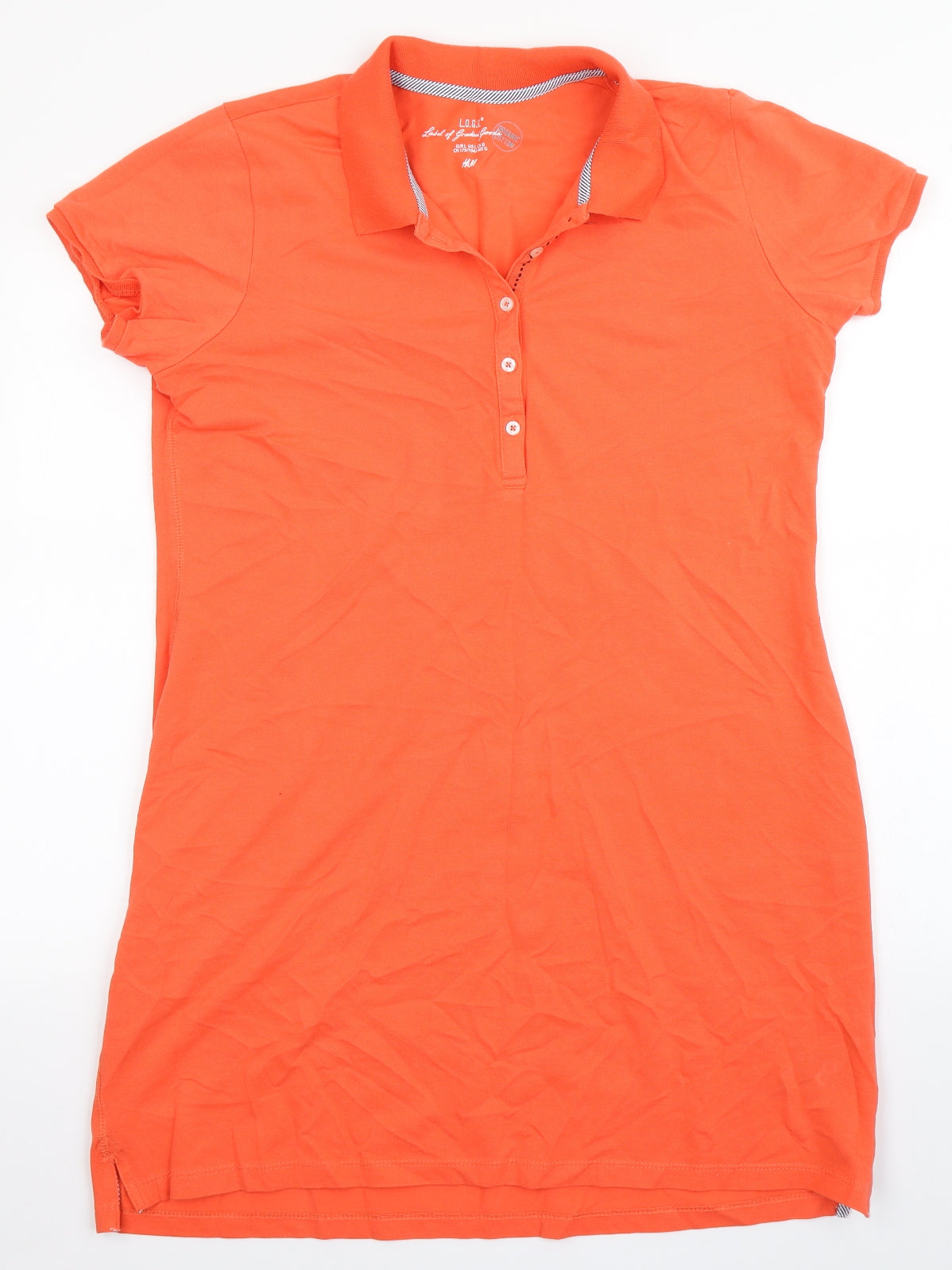 H&M Womens Orange  Cotton T-Shirt Dress  Size L  Collared Button