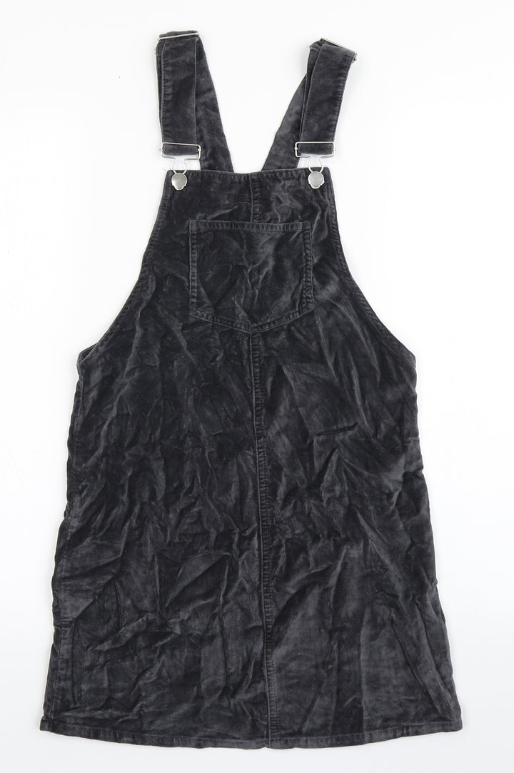 Primark Womens Grey 100% Cotton Dungaree One-Piece Size 4 Buckle