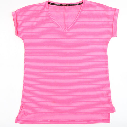 F&F Womens Pink Striped 100% Polyester Basic T-Shirt Size 6 V-Neck Pullover