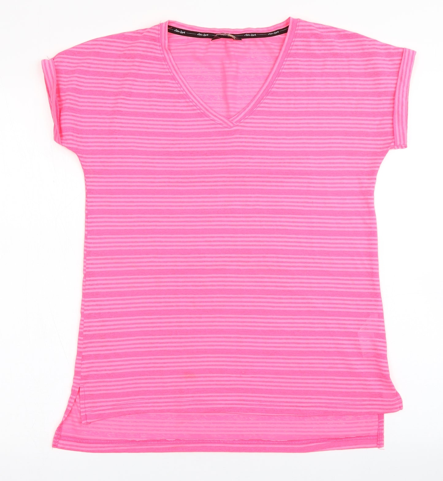 F&F Womens Pink Striped 100% Polyester Basic T-Shirt Size 6 V-Neck Pullover