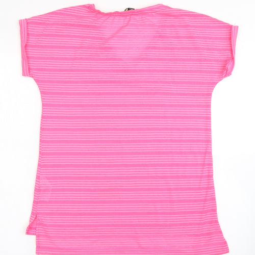 F&F Womens Pink Striped 100% Polyester Basic T-Shirt Size 6 V-Neck Pullover