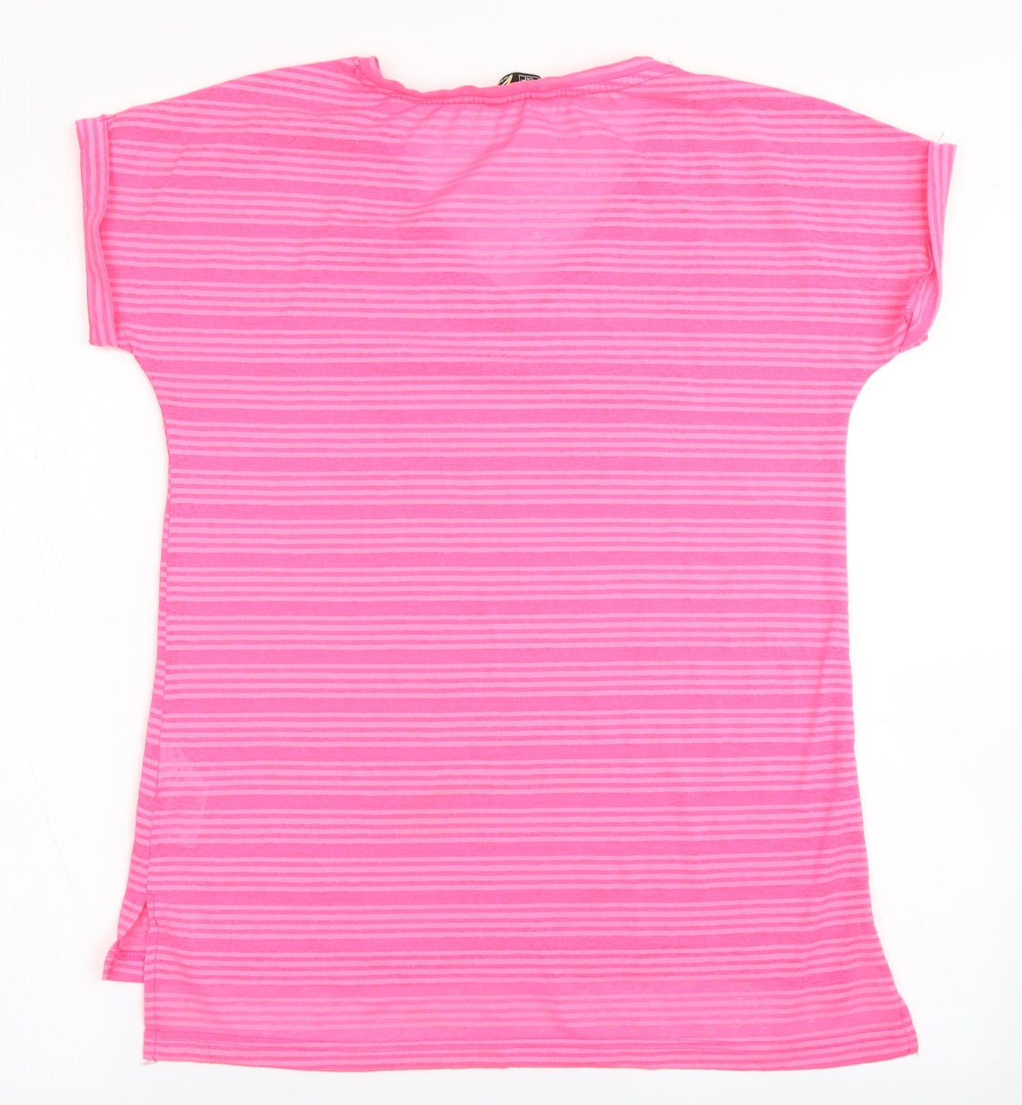 F&F Womens Pink Striped 100% Polyester Basic T-Shirt Size 6 V-Neck Pullover