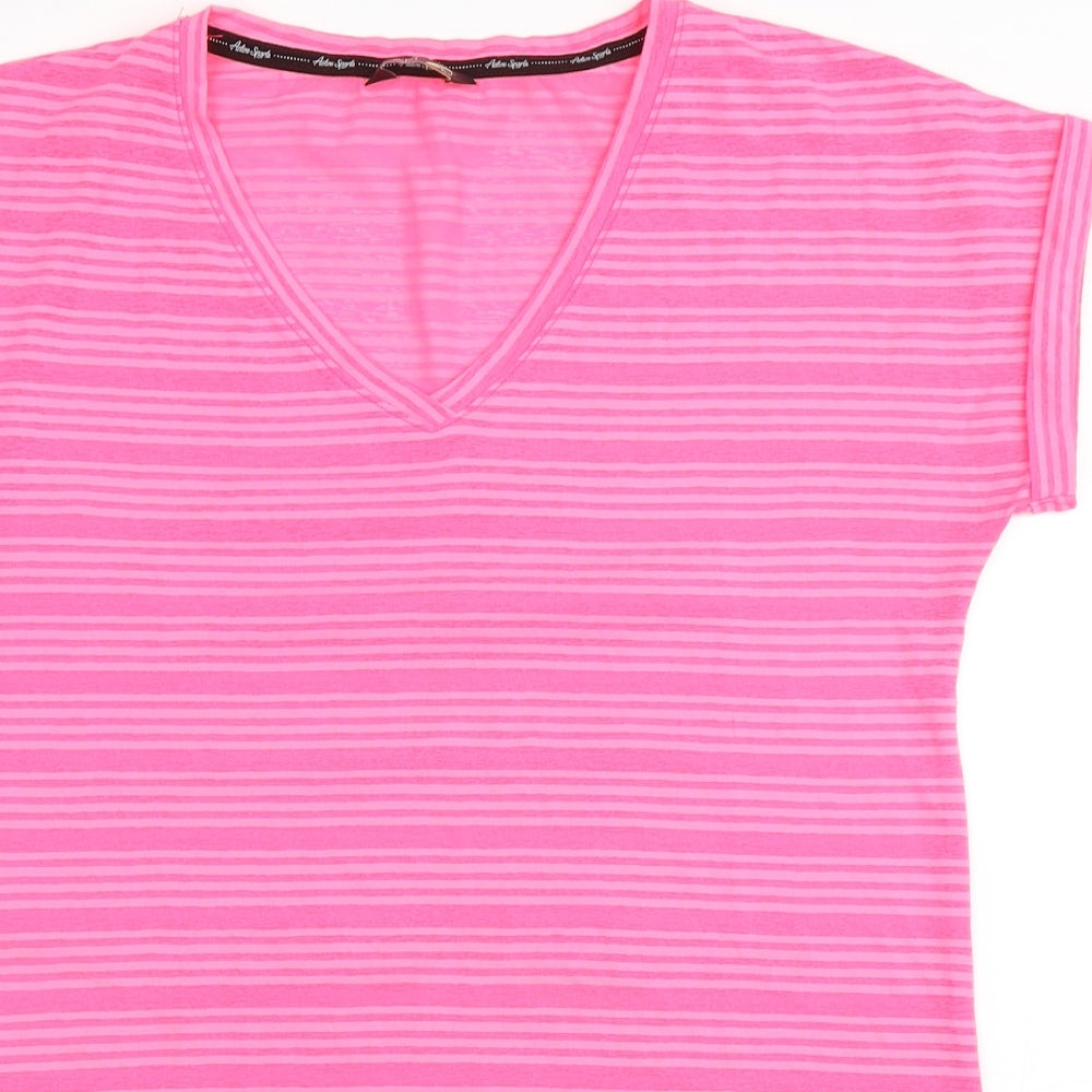 F&F Womens Pink Striped 100% Polyester Basic T-Shirt Size 6 V-Neck Pullover