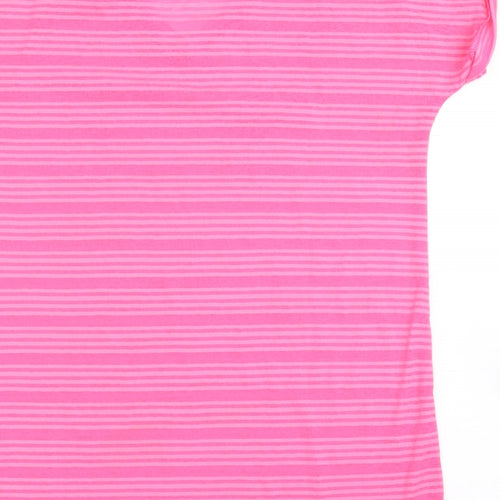 F&F Womens Pink Striped 100% Polyester Basic T-Shirt Size 6 V-Neck Pullover