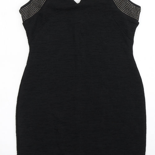 H&M Womens Black  Polyester Bodycon  Size S  V-Neck Pullover